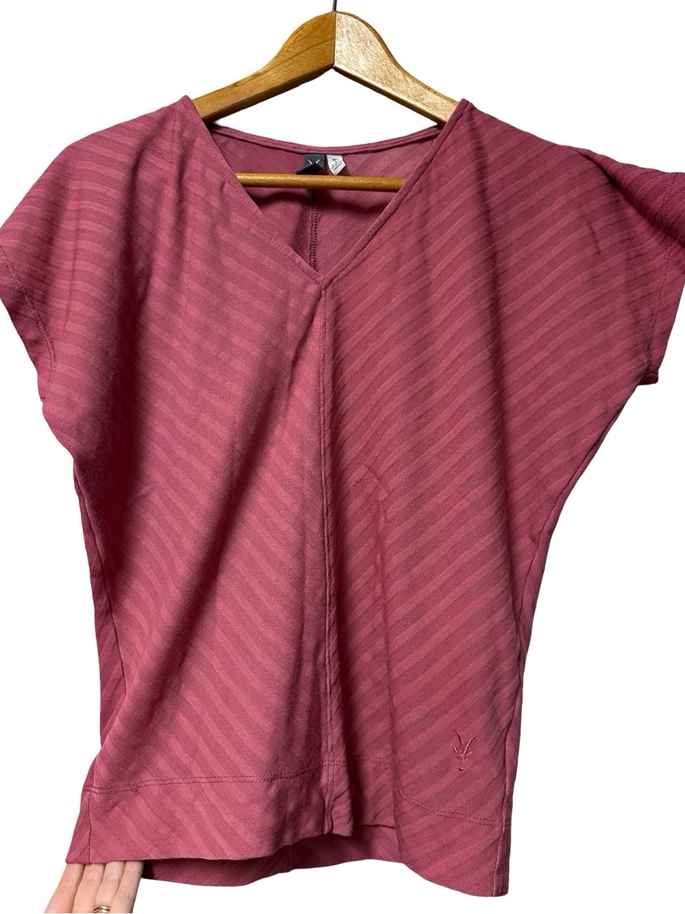 Ibex Pink Merino Wool Blend Short Sleeve VNeck Blouse Top Small Made in USA